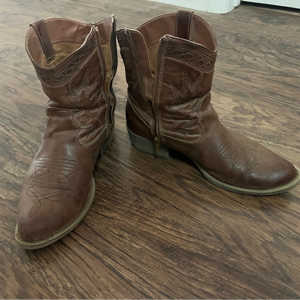 Tan Faux Leather Ankle Boots